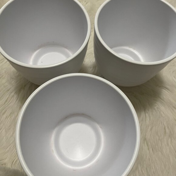 (set of 3) 5 inch matte White Ceramic textured horizontal stripe pattern planter - Picture 3 of 9